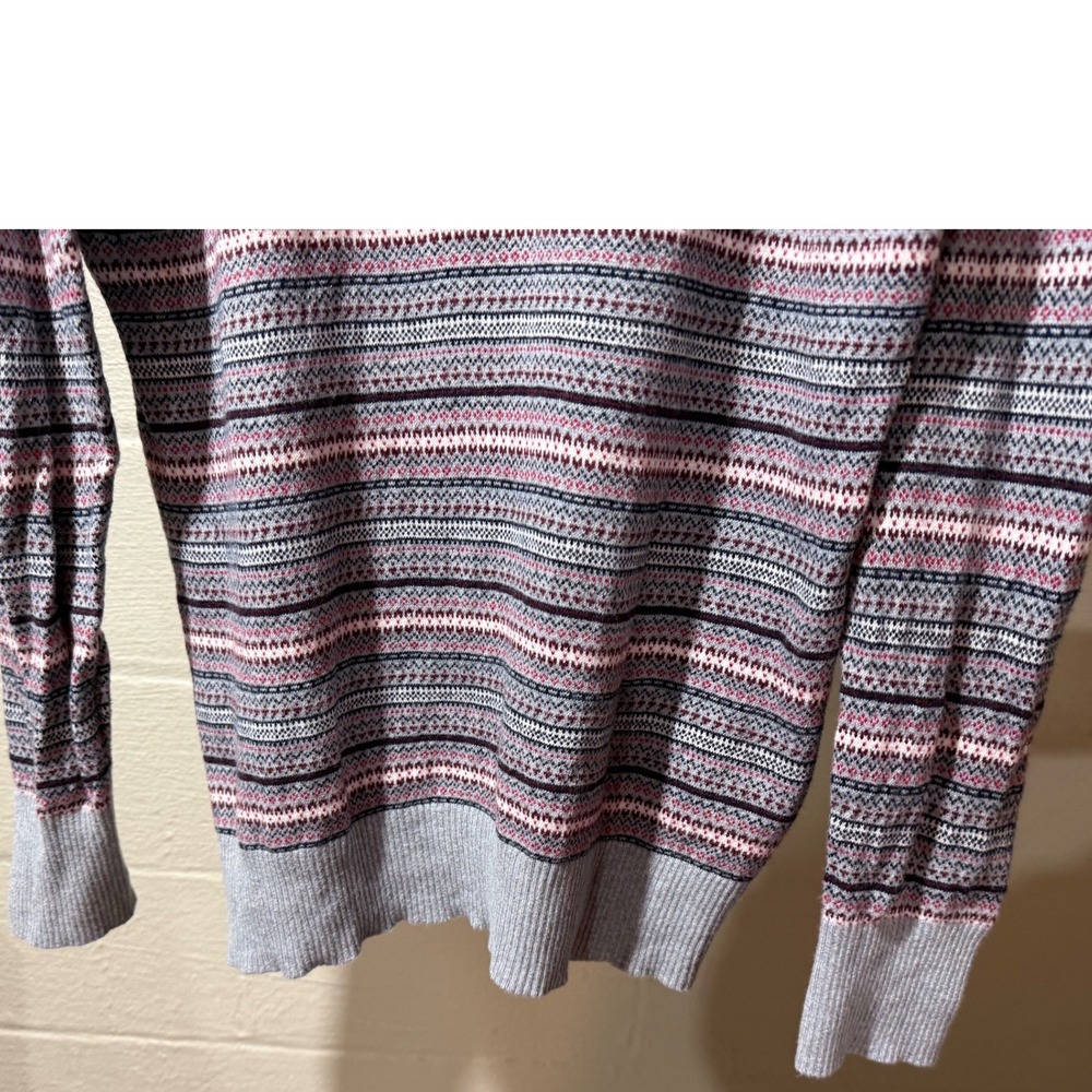L.L.Bean Fair Isle Turtleneck Sweater Women Size L Gray Pink Blue Pattern Cotton - Picture 7 of 14